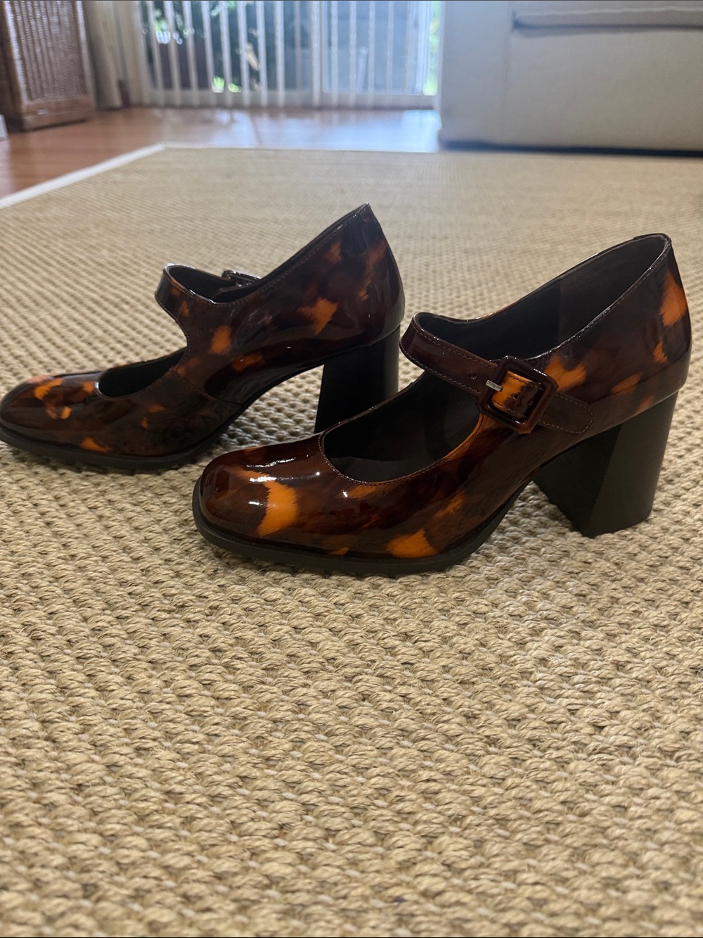 Seychelles Tortoise shell Patent Mary Jane Heels - Brown & Amber